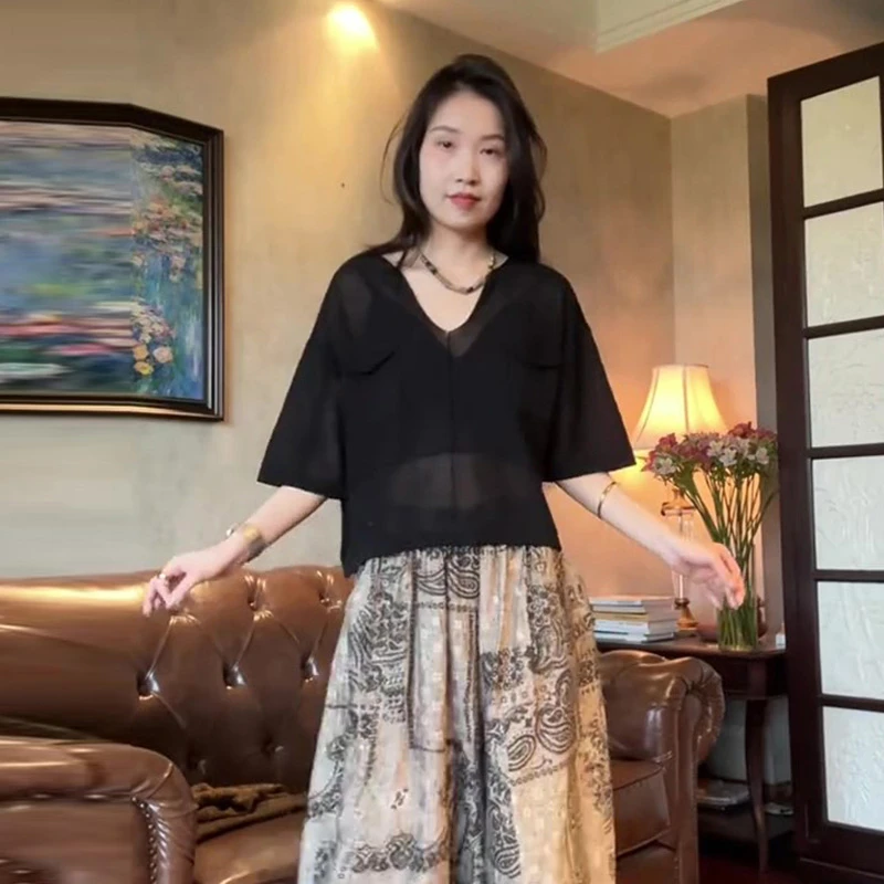 气质薄款黑色短袖衬衫女夏季韩版宽松显瘦洋气衬衣半袖透气上衣