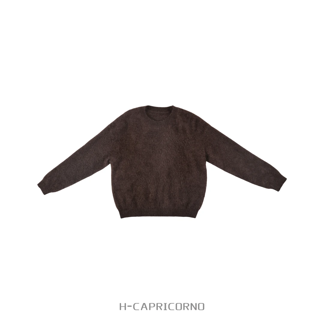H-CAPRICORNO定制牦牛绒拉毛12针极简圆领针织套头上衣毛衣