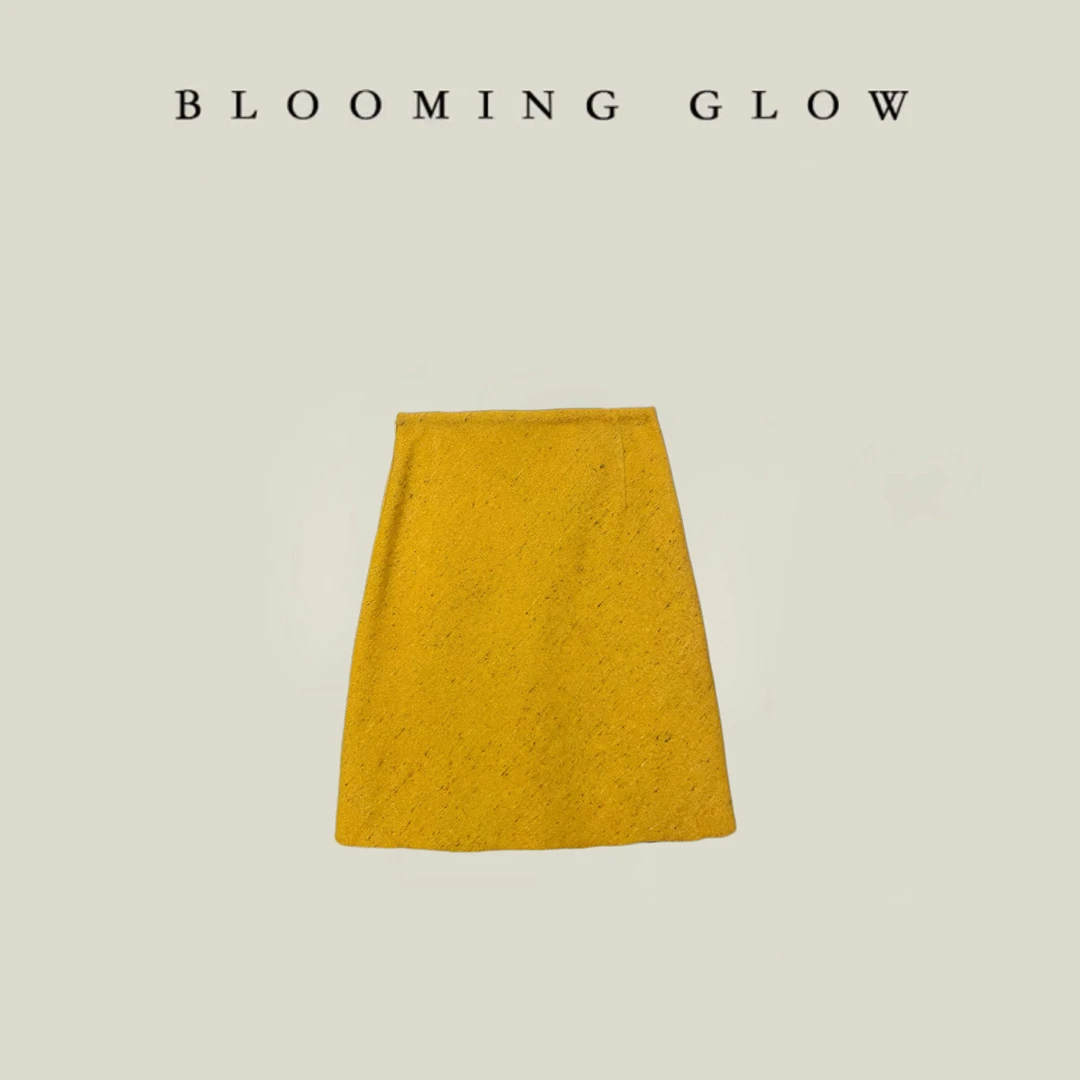 BLOOMING GLOW 姜黄彩点 高定正确版复古运动学院  斜裁针织半裙