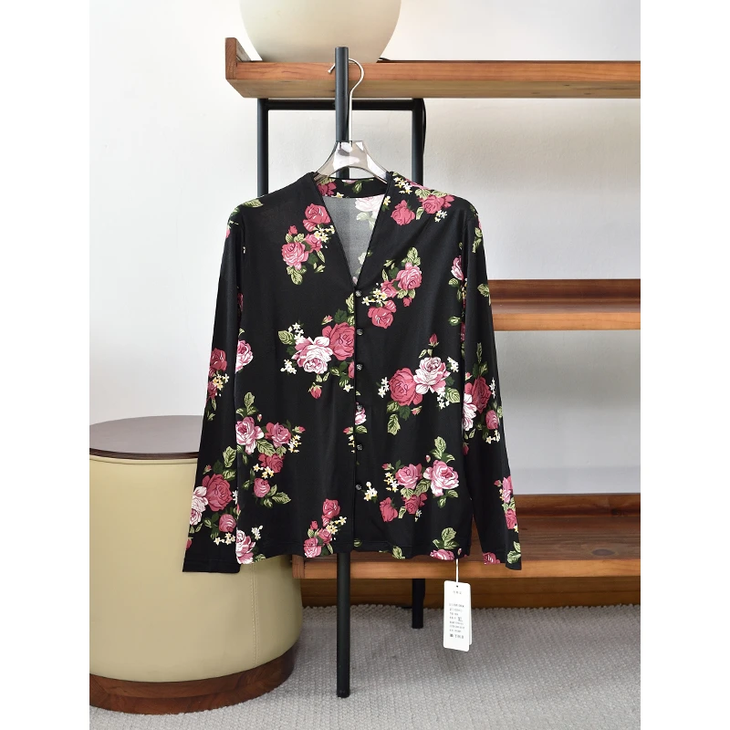 桑蚕丝V领长袖开衫