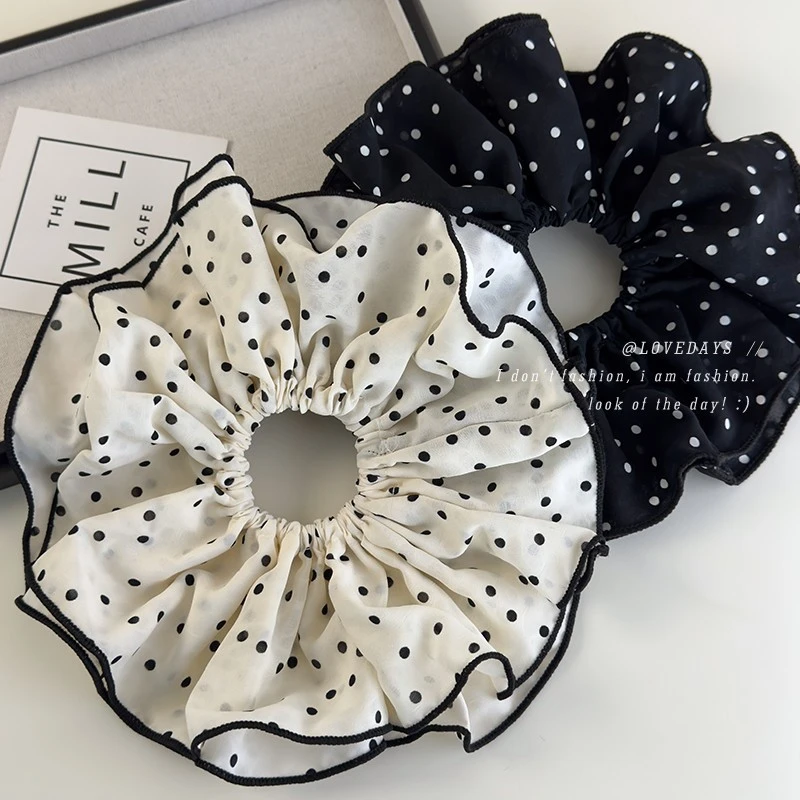 加大号双层黑白波点大肠发圈女韩系低马尾头绳扎头发皮筋发绳发饰