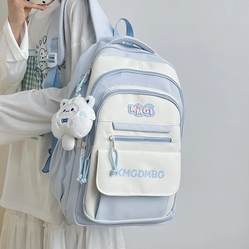 高颜值撞色书包女初中生大容量背包高中学生多层减负小学生双肩包