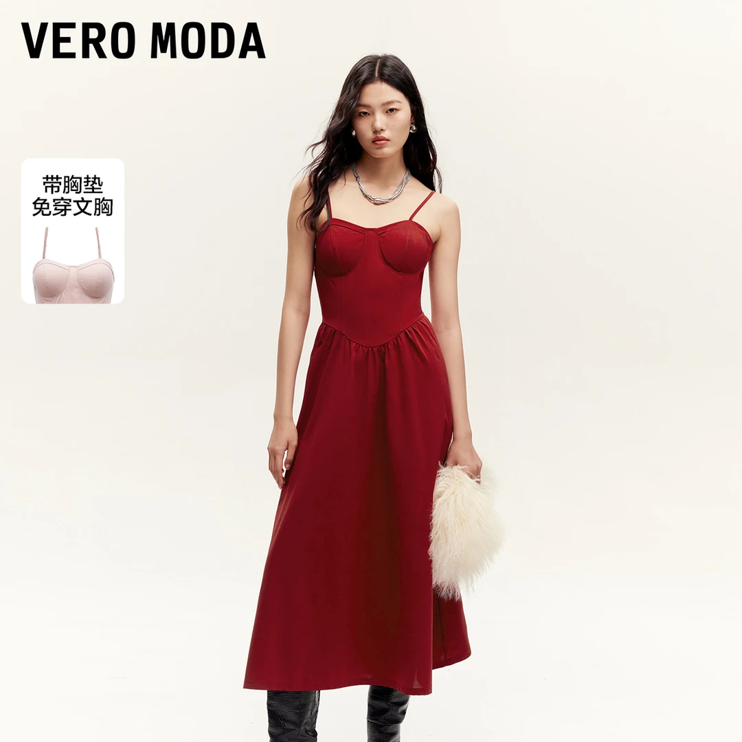 Vero Moda连衣裙女新款胸垫收腰A摆气质吊带千金氧气裙324361013