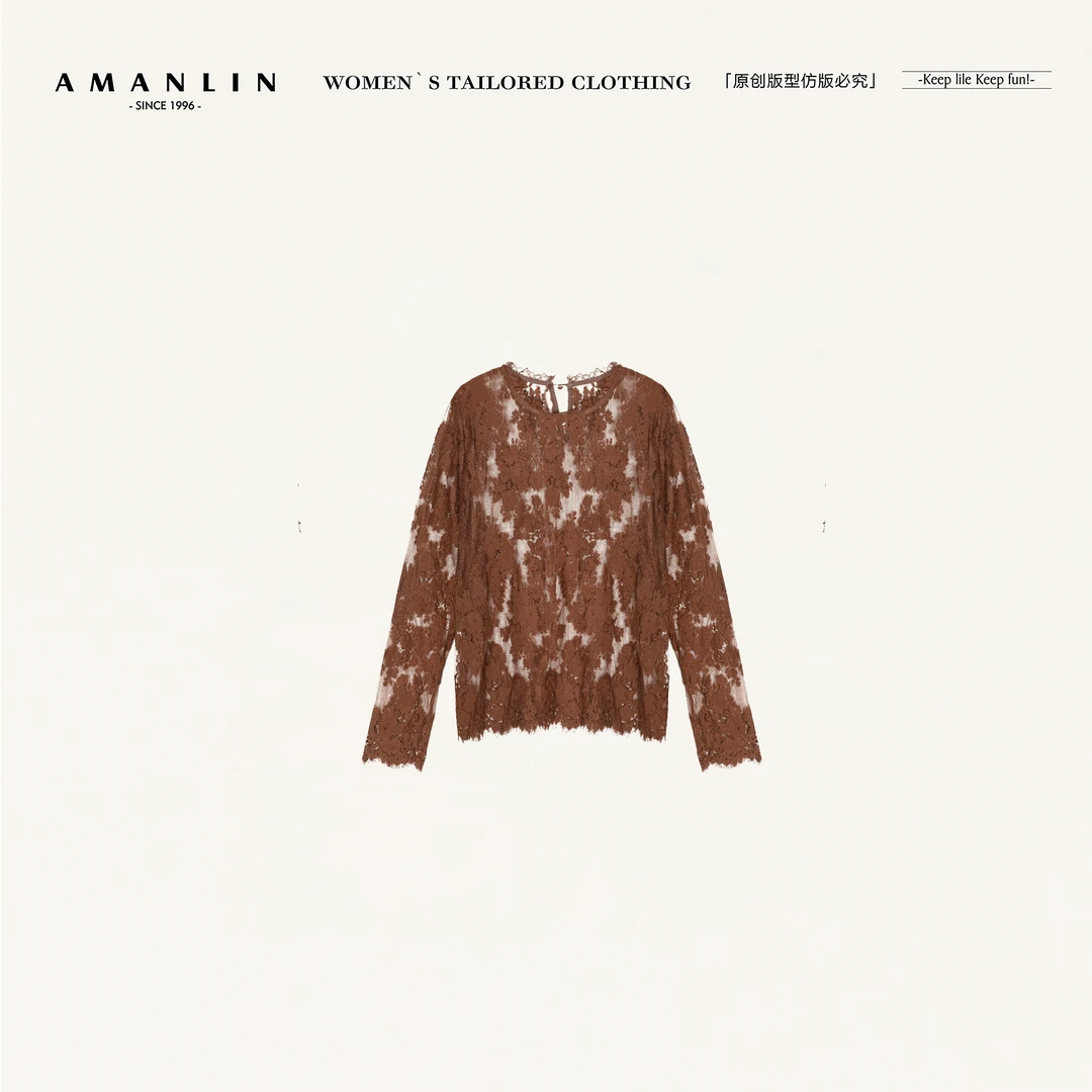 AMANLIN/阿谩琳琥珀流光时尚百搭设计感提花t恤Y601528