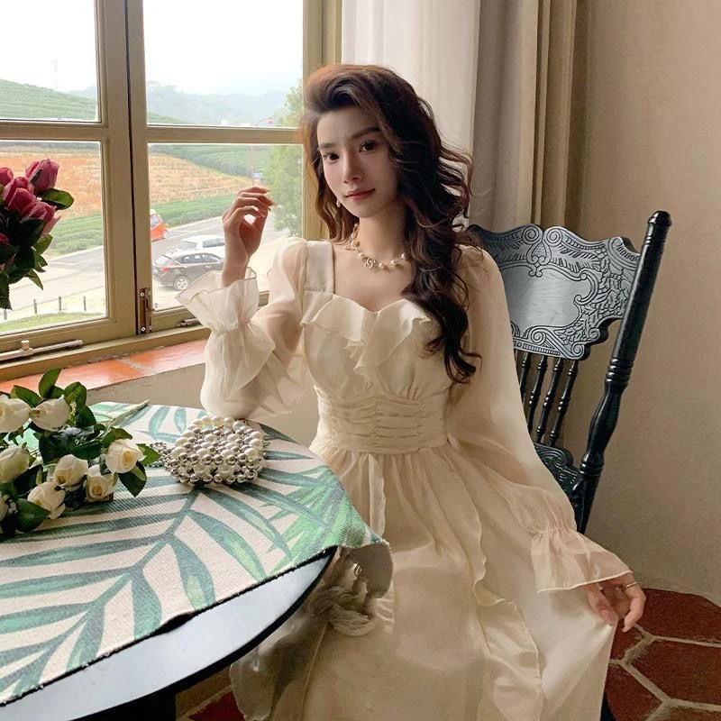 新款夏季新款茶歇法式桔梗温柔别致收腰显瘦连法式收腰茶歇围裹裙