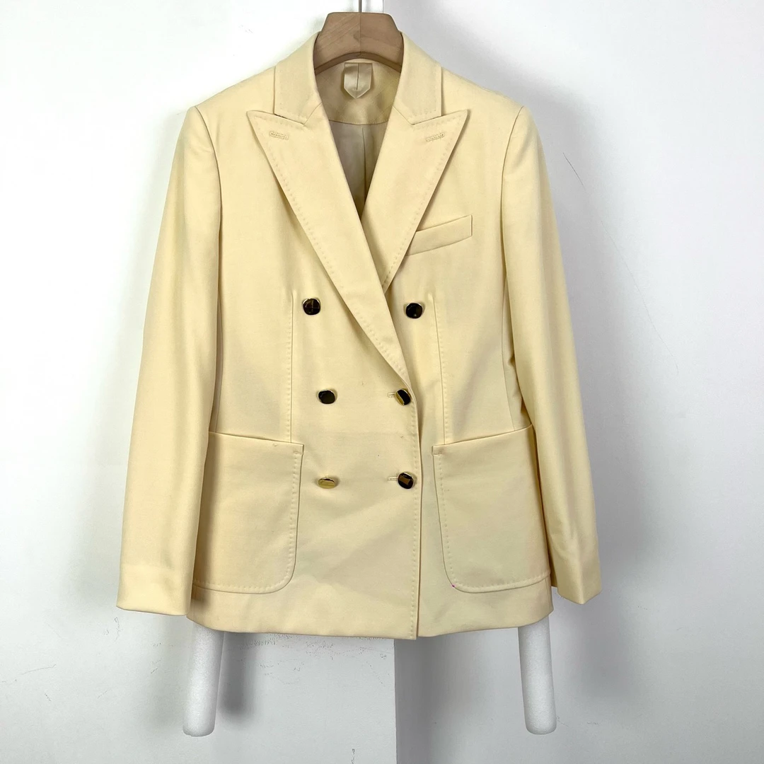 99新 MaxMara 34码/米白色双排口西装套装/5665