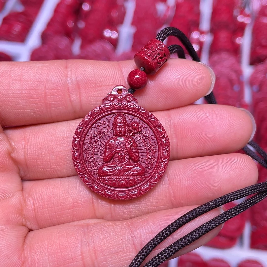 天然辰砂紫金砂马守护园牌吊坠