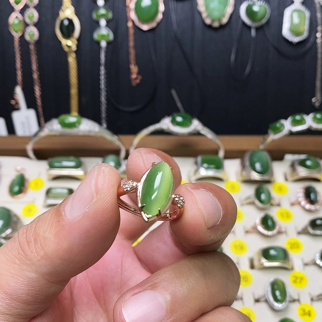 和田玉（碧玉）银S925镶嵌戒指
