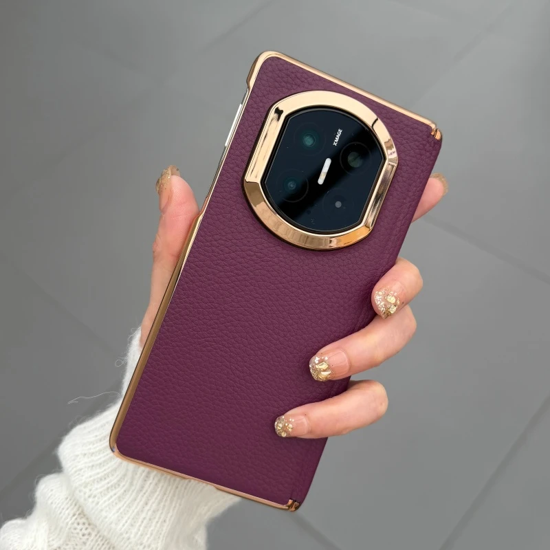 适用华为matex7手机壳X7典藏版新款简约真皮硬壳中轴保护海葵紫黑