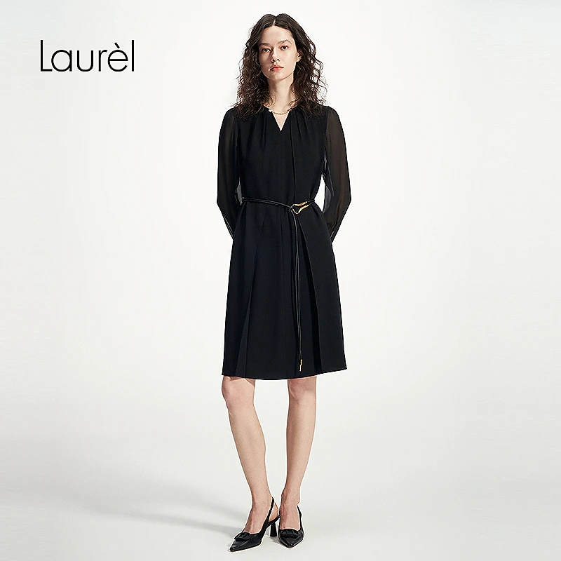 Laurel劳芮25春新款收腰小黑裙女LWD351Y08100