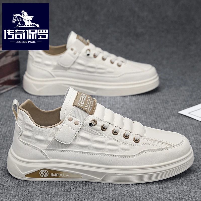传奇保罗正版一脚蹬男鞋冬季皮面防水休闲板鞋厚底防滑低帮工作鞋