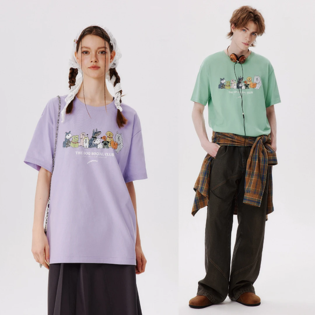 PSO Brand上衣情侣夏季复古宽松印花圆领美式户外潮流短袖XXP054