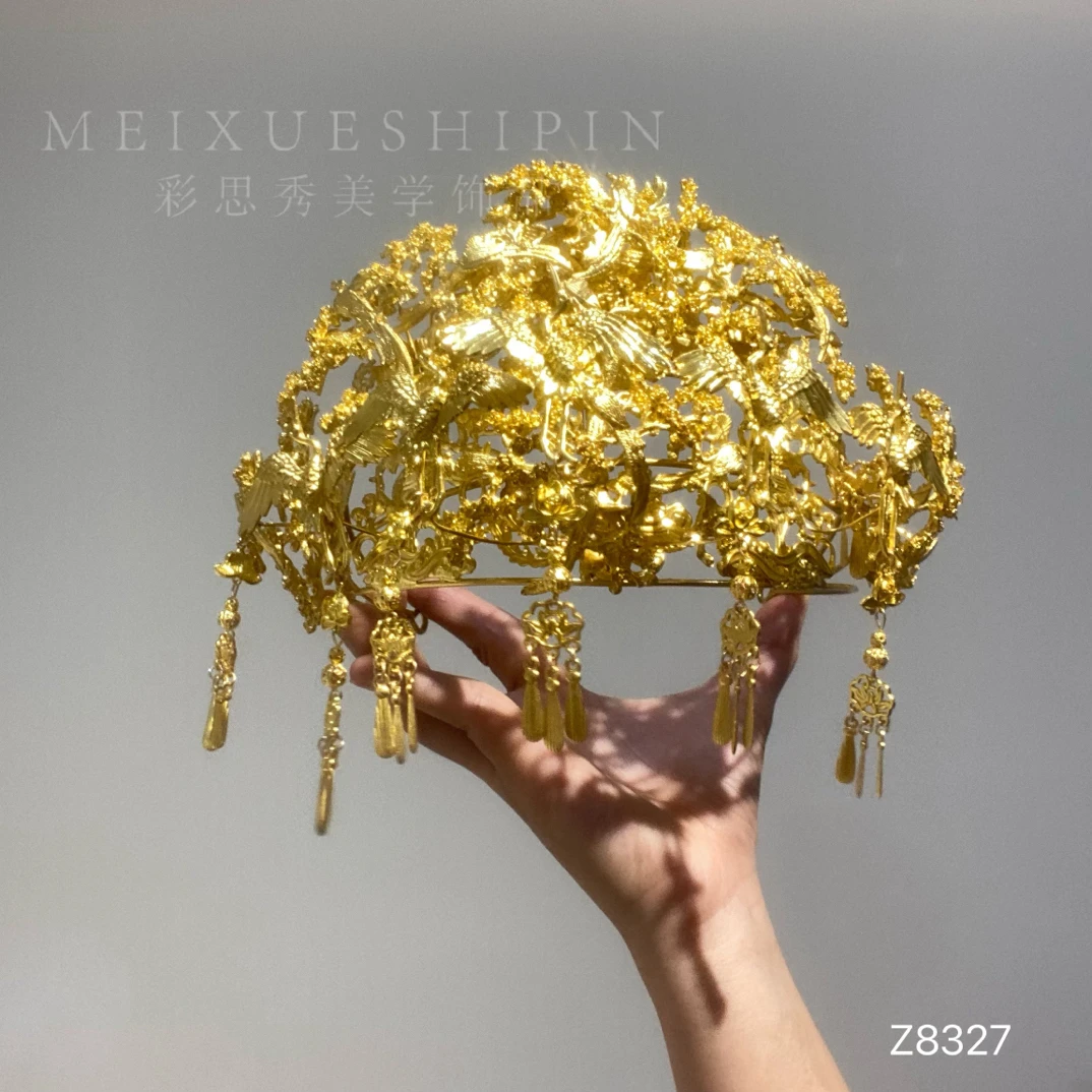 z8327金色精致大气凤冠中式秀禾古风新娘结婚头饰