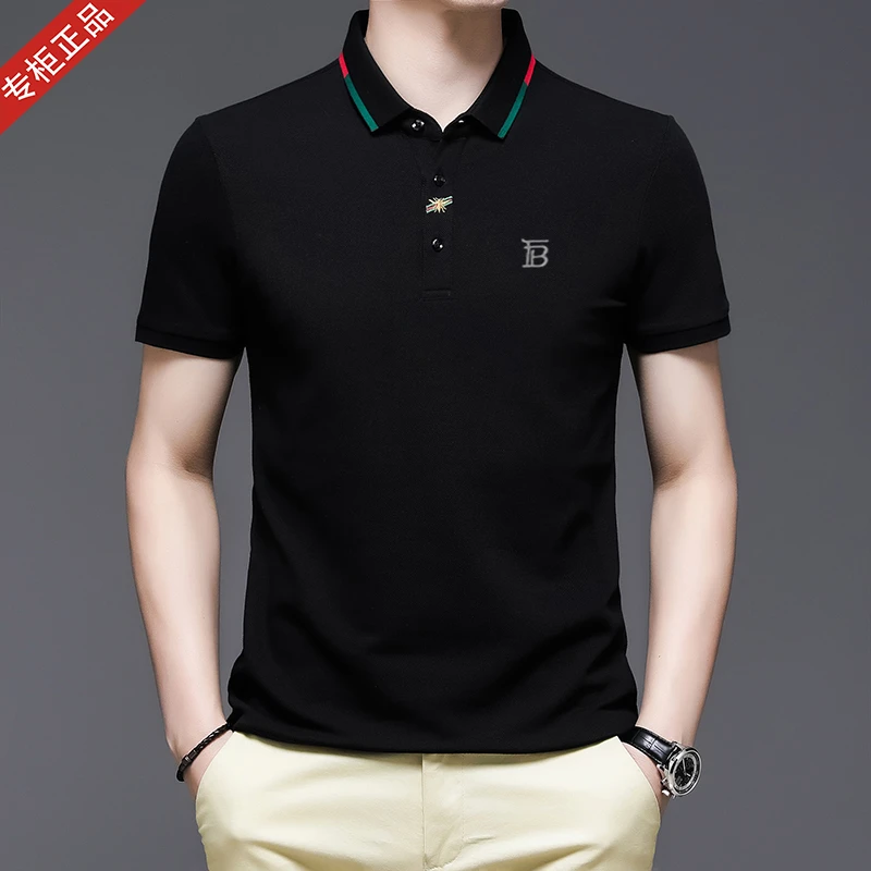 2025夏季新款英伦轻奢短袖男T恤POLO衫商务休闲纯棉翻领刺绣上衣