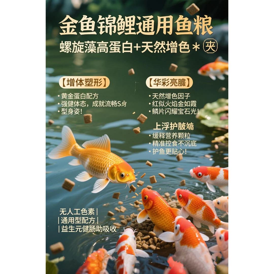 综合锦鲤通用饲料鱼食鱼粮上浮不浑水高蛋白渔场专用颗粒育成饲料