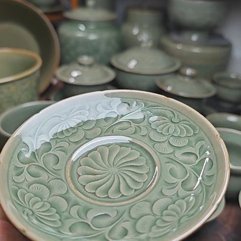 耀州窑孟红娟老师团菊手工盏托