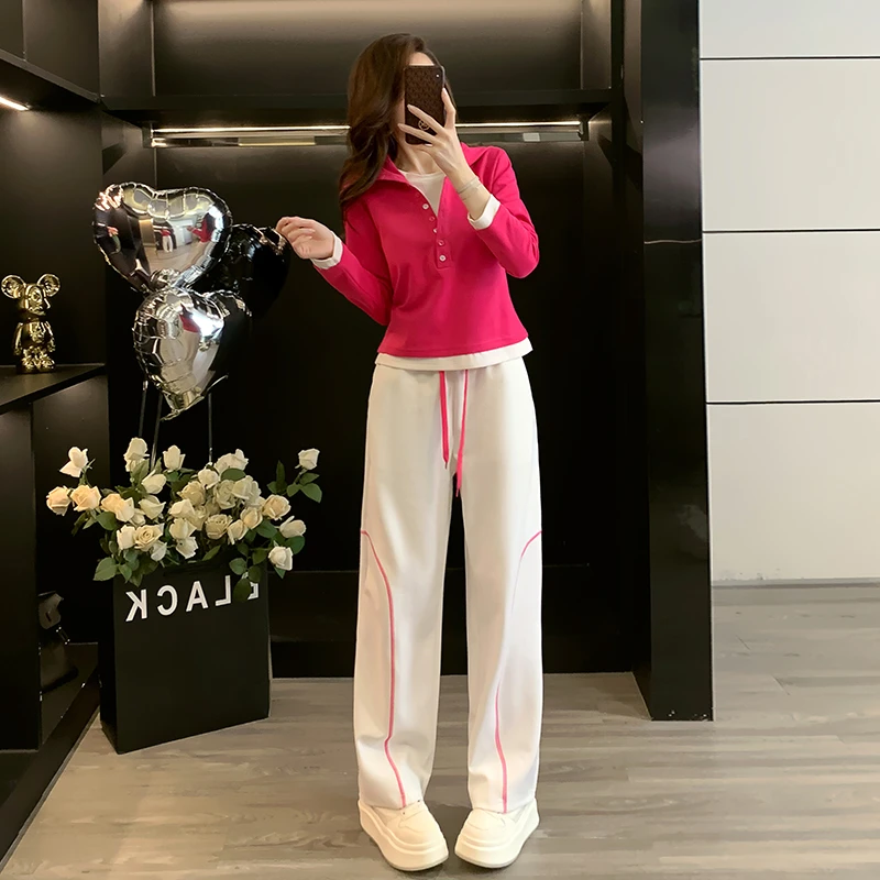 网红炸街爆款韩版设计感秋冬新款洋气连帽上衣阔腿裤休闲套装女