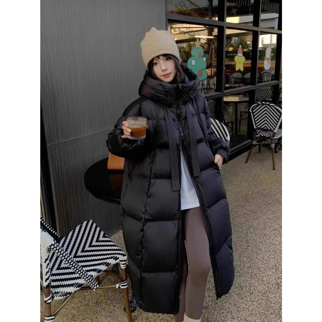 反季韩版连帽加厚棉袄女宽松中长款面包服慵懒冬季新款时尚过膝