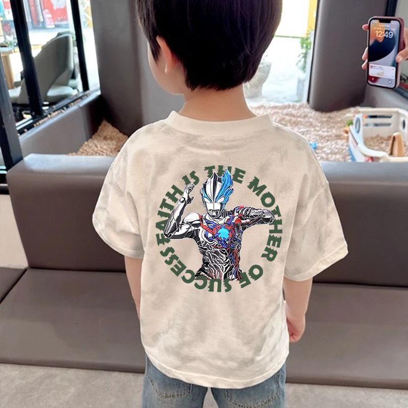 男童奥特曼衣服纯棉短袖T恤中大童宝宝扎染洋气百搭男孩半袖t上衣