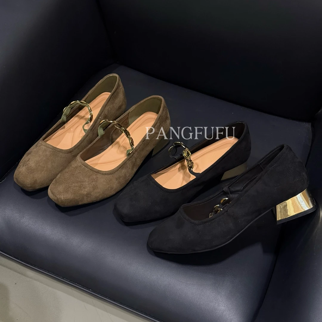 【胖福福大码女鞋】方头粗跟小金币玛丽珍单鞋女多宝鞋通勤风