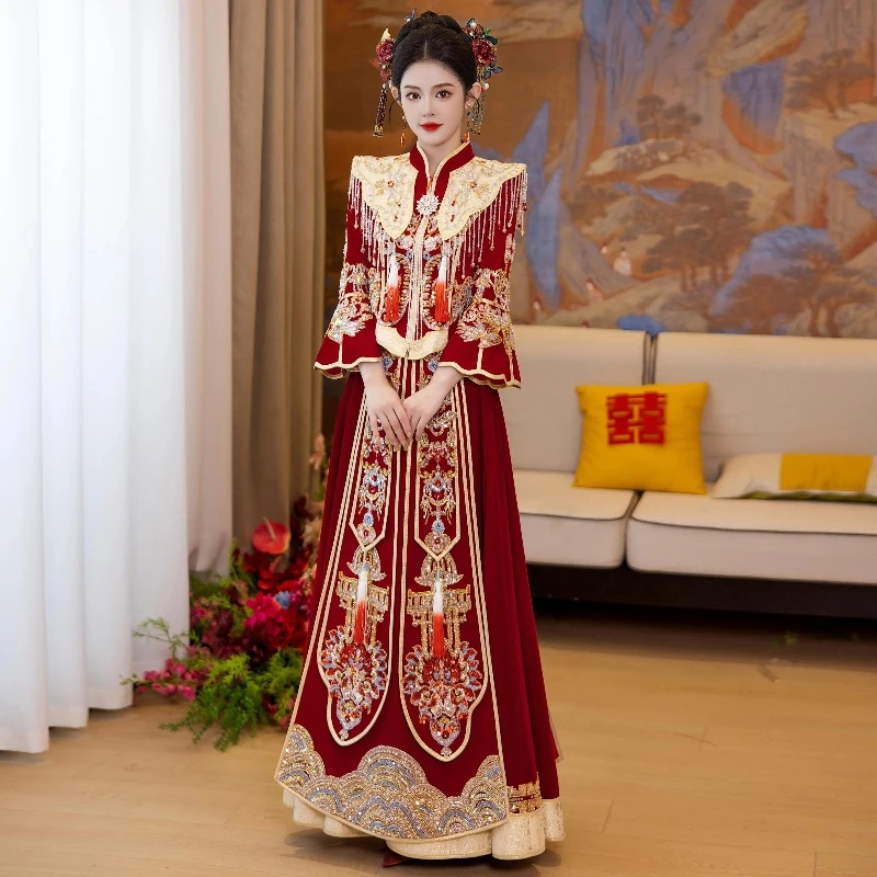 新款重工中式新娘秀禾服改良汉服新娘结婚出阁服