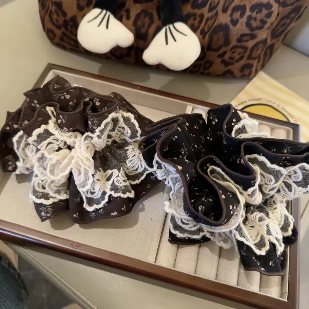 高级感气质温柔蕾丝花边复古碎花小蛮腰网红头花大肠发圈蛋糕裙