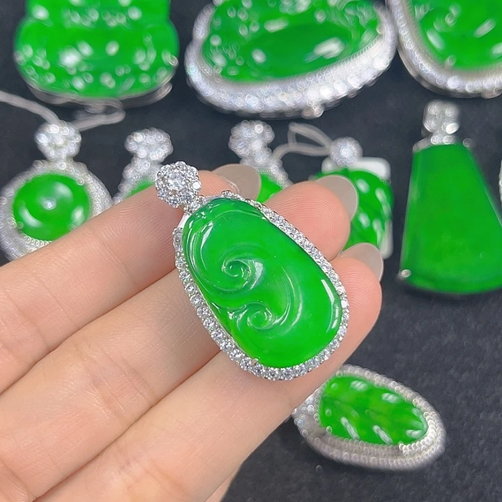 翡翠银S925镶嵌吊坠(不含链)