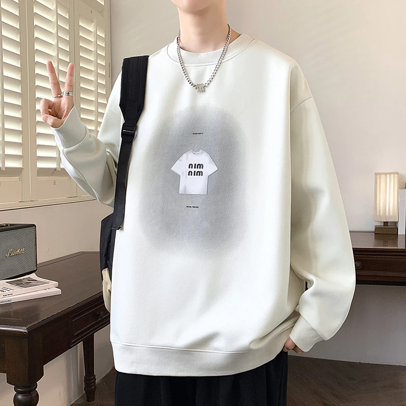 秋冬新款青少年圆领休闲印花长袖美式卫衣套头潮流百搭宽松上衣