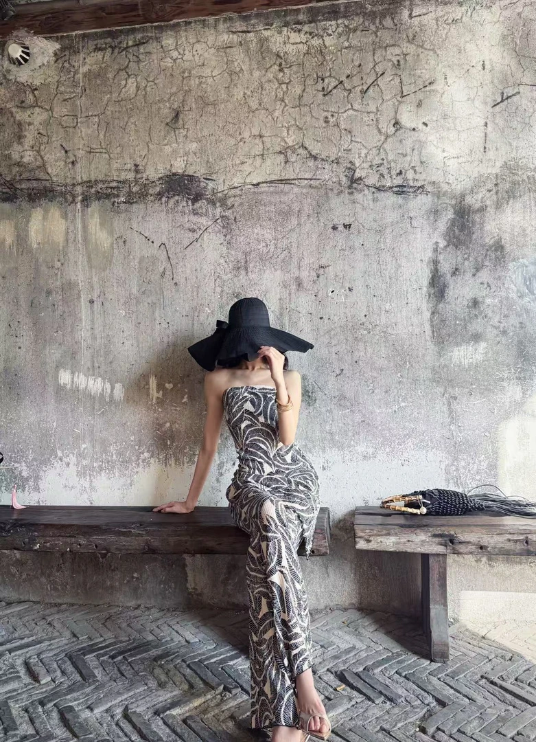 金南一  【椰树剪影】气质时尚轻奢印花套装