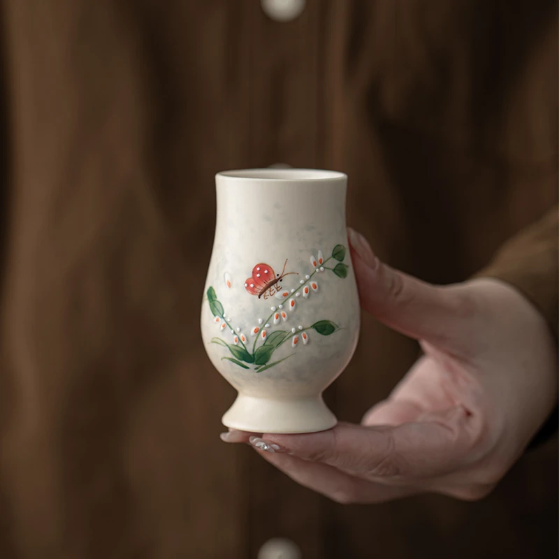 百垚手绘文心兰美人杯茶杯女士专用主人杯陶瓷品茗杯家用功夫茶具