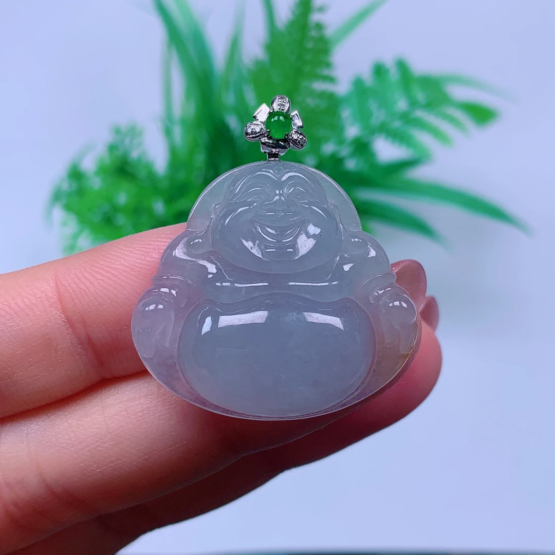 缅甸天然A货翡翠，冰紫佛公 编号695/214尺寸28-31.3-6.2