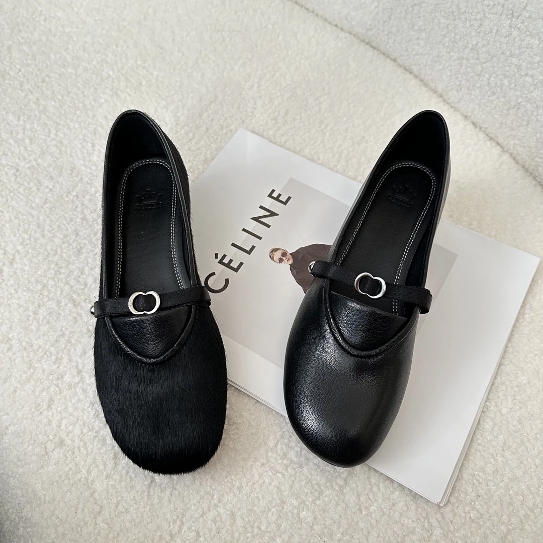 2025春夏新款小甩头粗跟弹力带设计单鞋时尚真皮软底通勤百搭女鞋