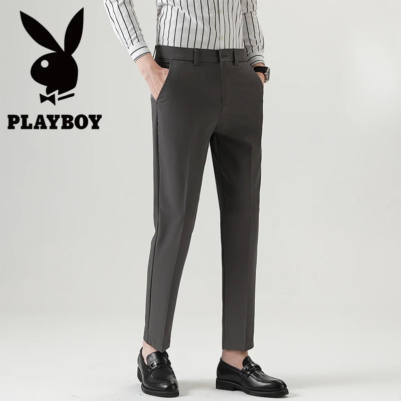PLAYBOY/花花公子2025新款弹力休闲小西裤夏季修身小直筒男装长裤