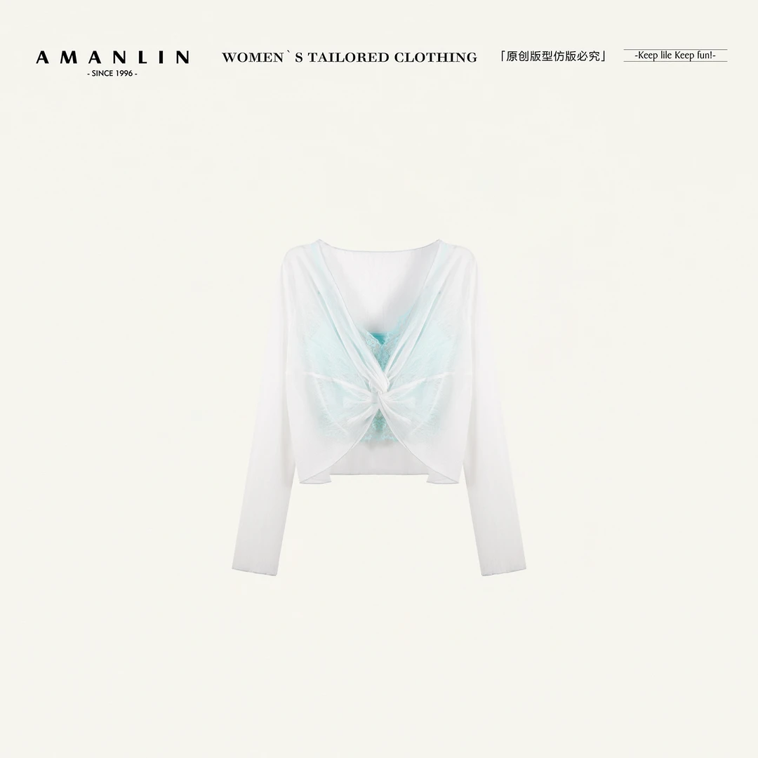 AMANLIN/阿谩琳欧若风网纱修身显瘦短款透明褶皱女两件套TF598315