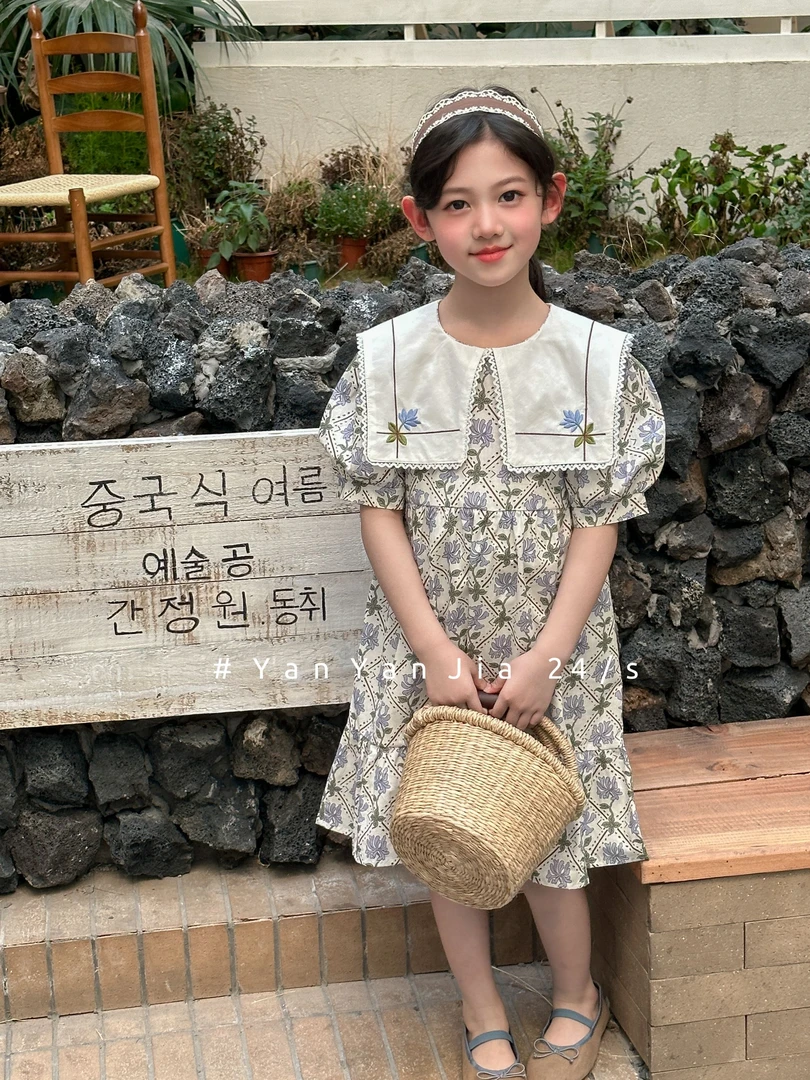 扣（01-100）儿童蕾丝碎花女童洋气夏季复古泡泡袖