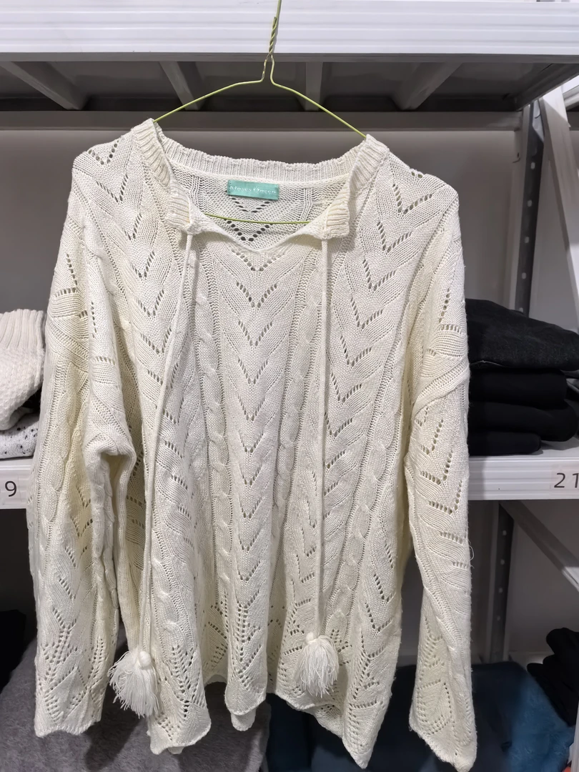 薄款蕾丝女毛针织衫均码针织白色长袖通勤连帽镂空