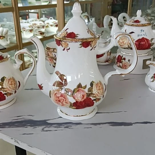 新疆西藏包邮金秋玫瑰手工拍金1000毫升德式壶