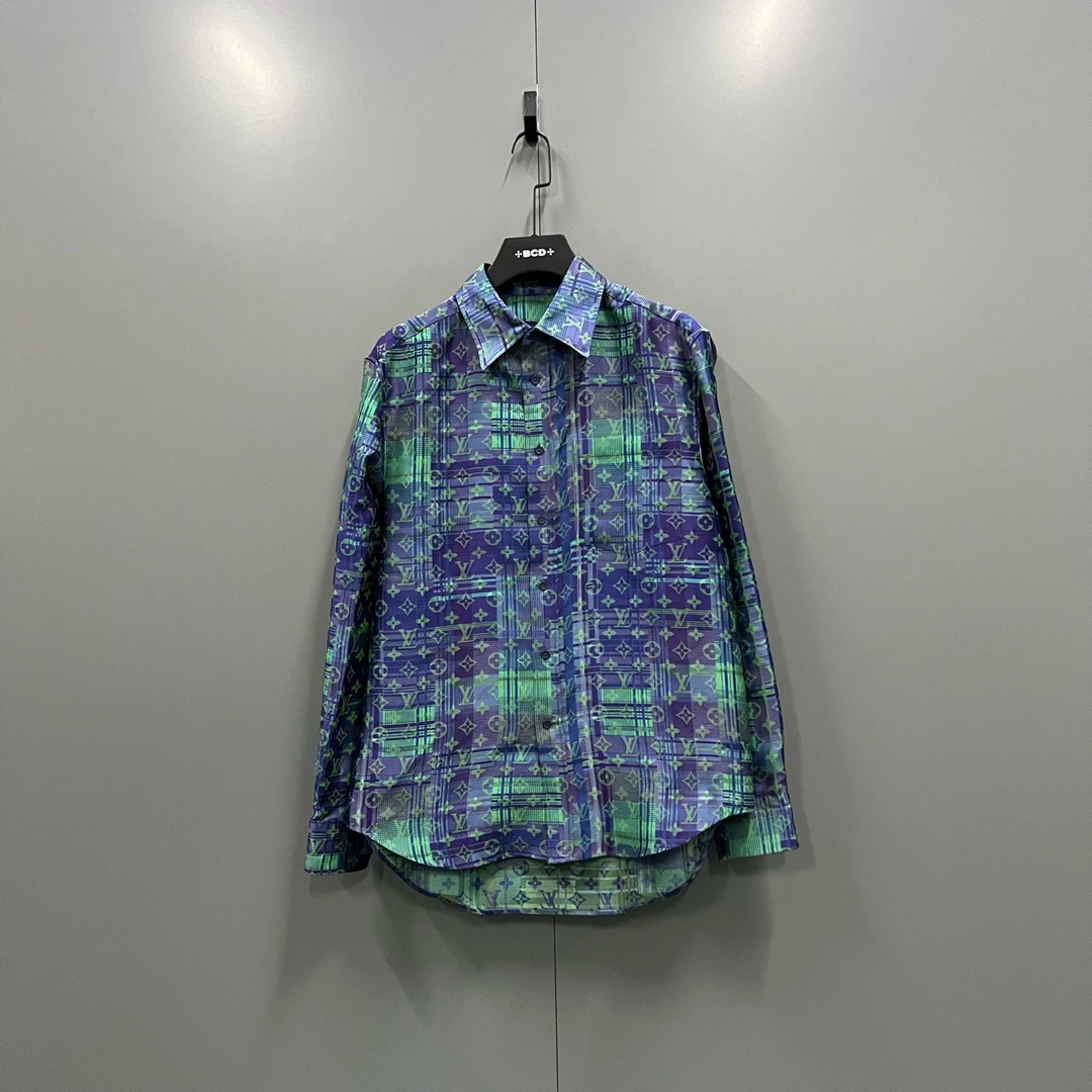 95新 LouisVuitton/路易威登 lv 霓虹方格满印logo衬衫 S码/95新