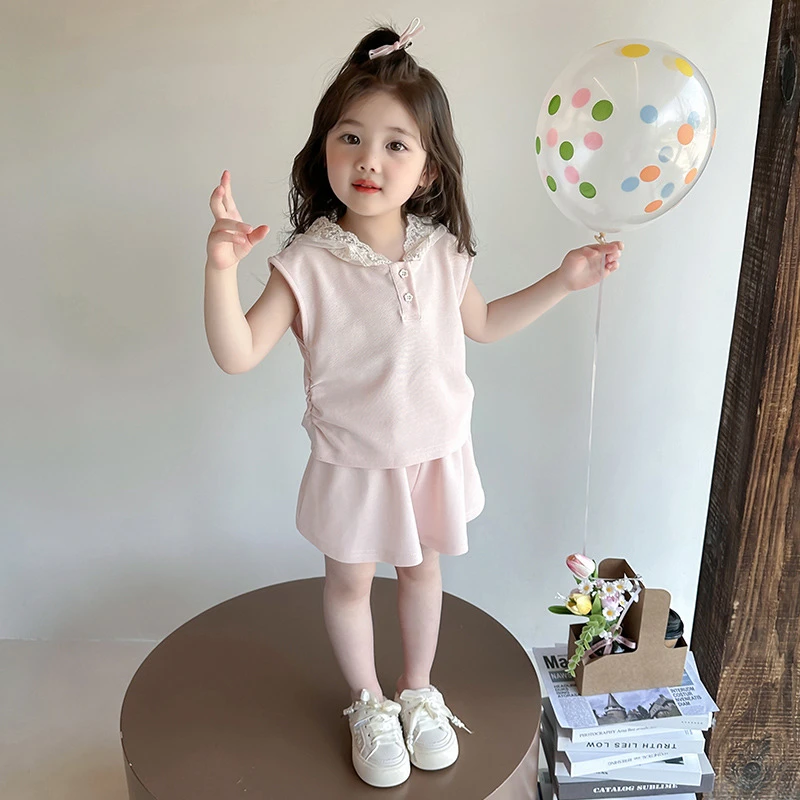 女童夏装背心套装2025新款洋气男孩蕾丝无袖两件套宝宝夏季衣服潮
