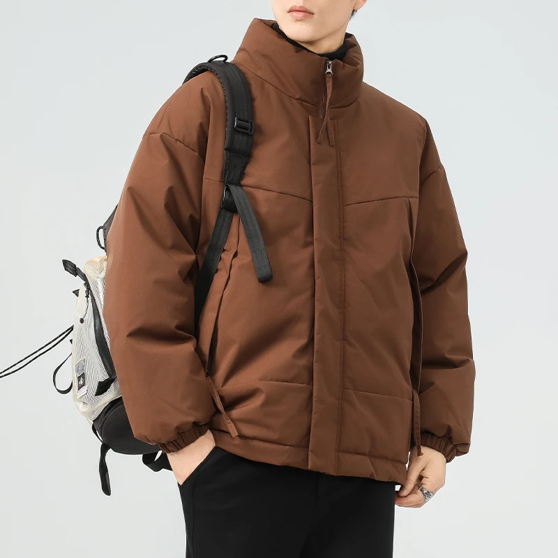 休闲棉衣男士秋冬款美式宽松帅气冬装纯色百搭长袖立领棉服