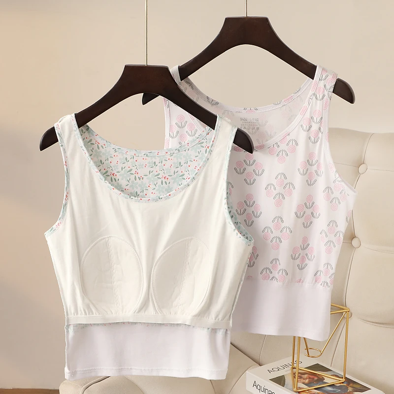 老太太带胸垫背心文胸一体女纯棉防凸点中老年人妈妈打底汗衫内衣