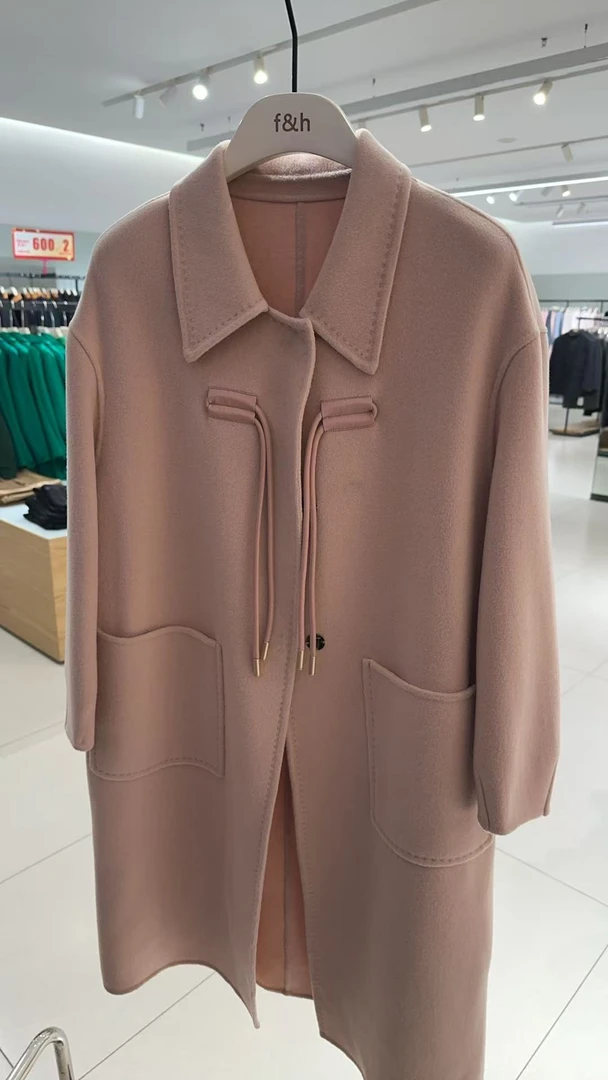 翻领长款毛呢外套紫澜门羊绒大衣女士连帽时尚 27D83296