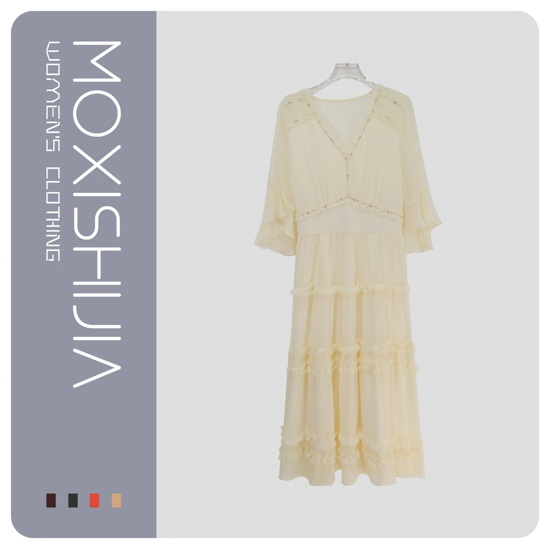 轻奢法式收腰优雅温柔长款女装连衣裙S873