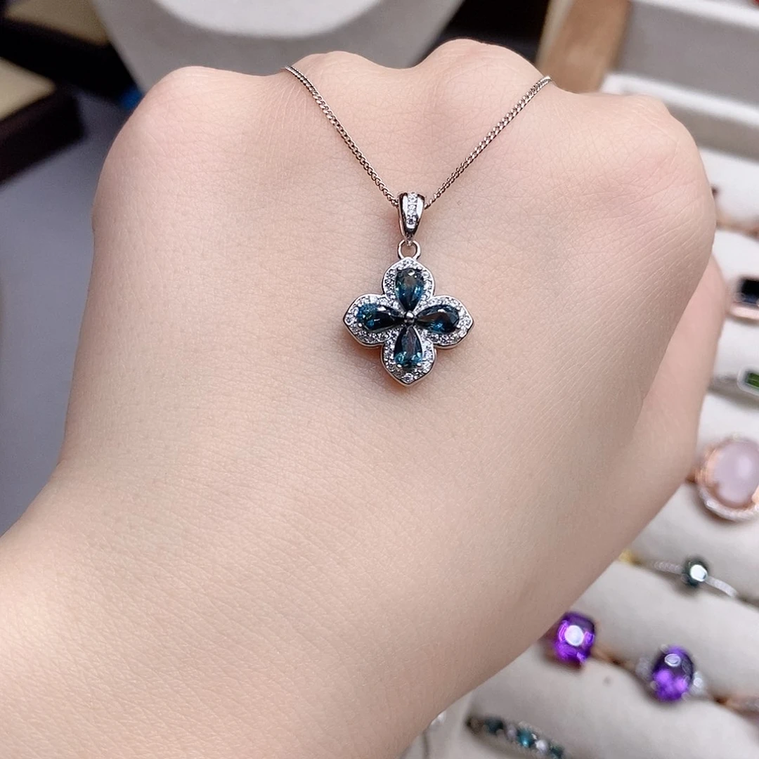 蓝宝石颈饰银S925镶嵌吊坠