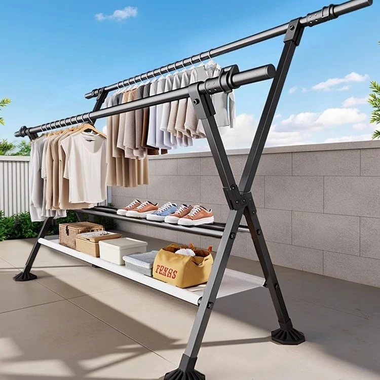 晾衣架阳台家用折叠室内外落地凉衣杆挂衣服伸缩晒衣架晒被子神器