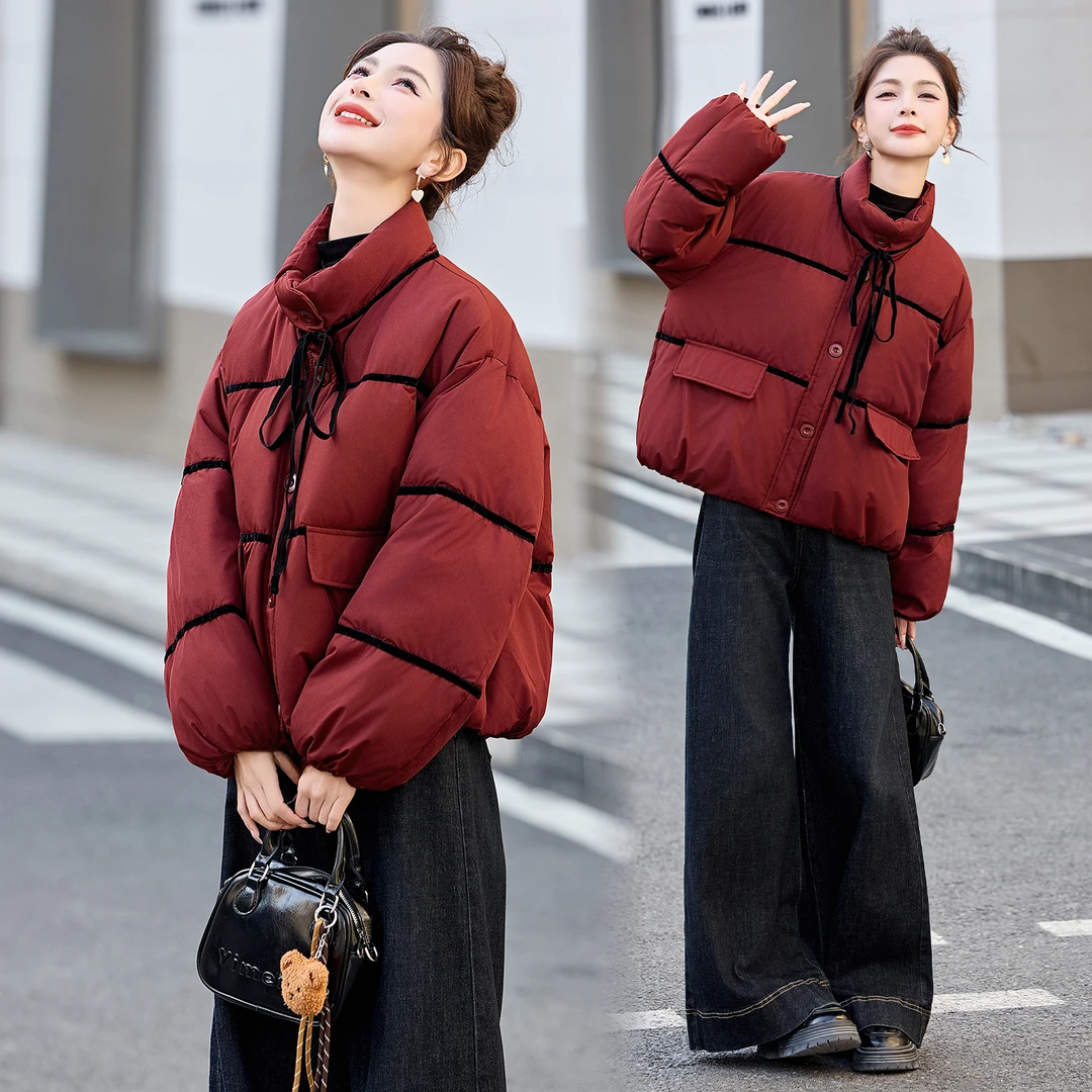 立领新中式小个子百搭红色白鸭绒羽绒服外套2025秋冬新款短款复古