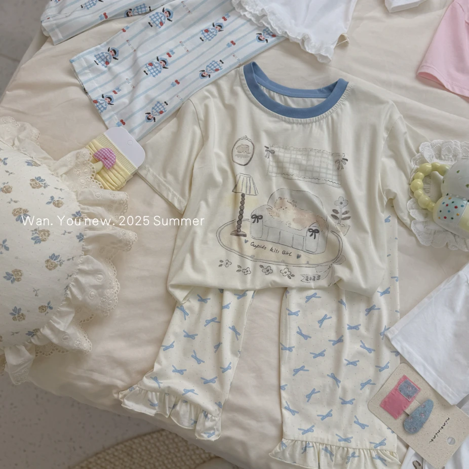 S地7。3159 蓝色蝴蝶结家居服套装亲子装