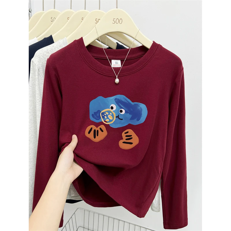 秋装新款洋气休闲正肩长袖打底衫t恤女装大码胖mm显瘦内搭上衣