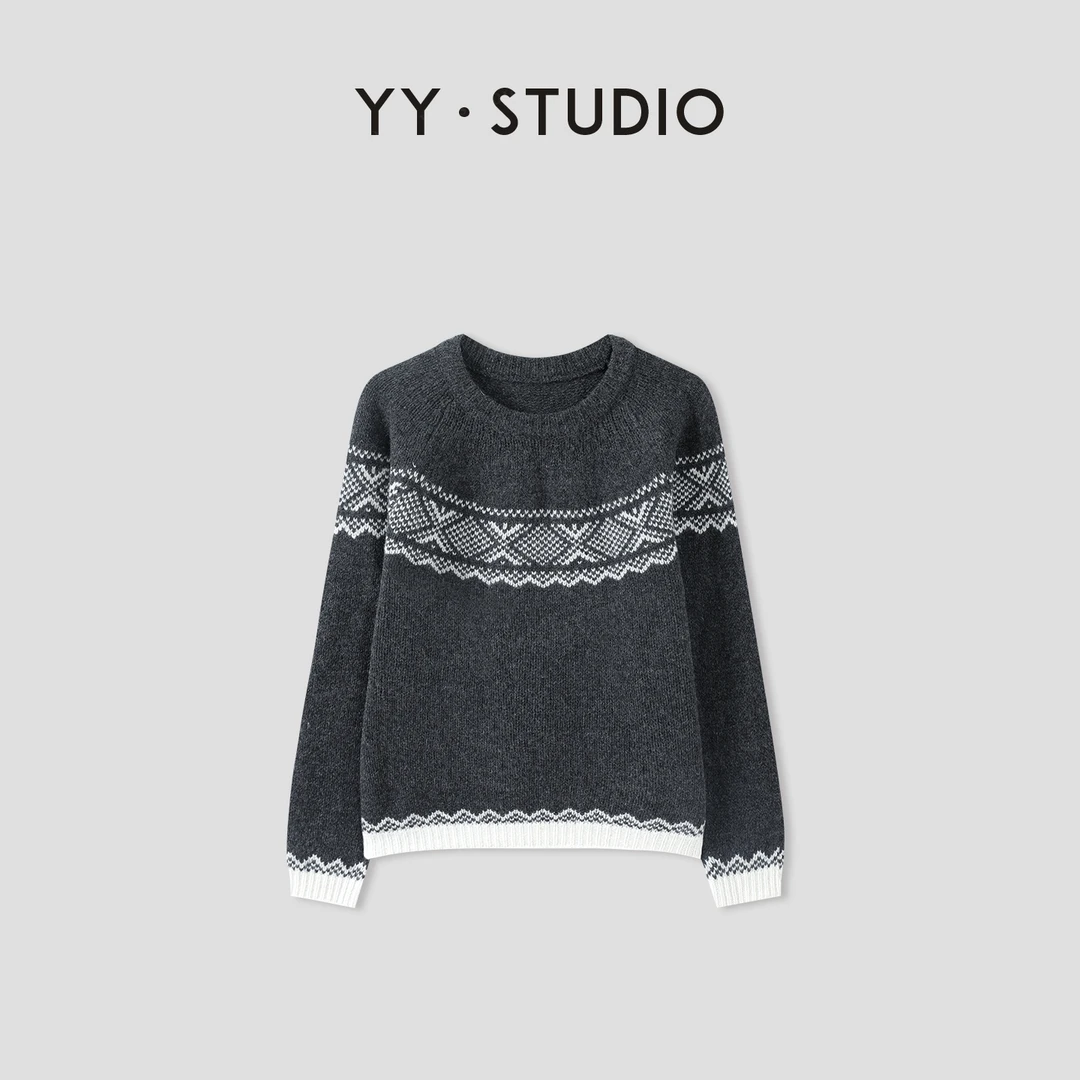 【YY·studio】费尔岛毛衣女秋冬季新款慵懒风圆领长袖针织衫9168