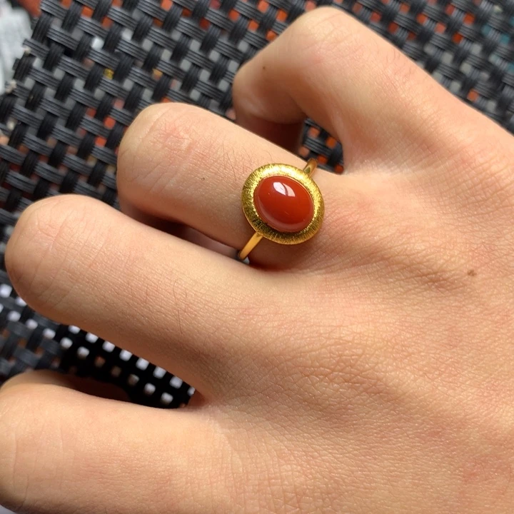 银S925镀金镶嵌戒指南红玛瑙